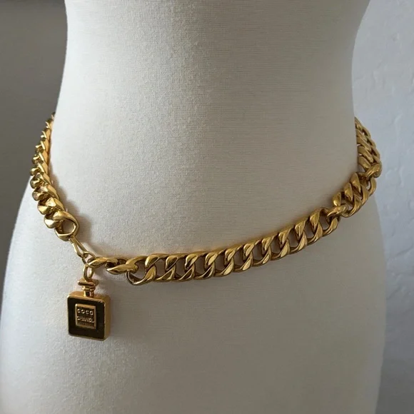 Coco Chanel Gold Double Chain Belt w/ Perfume Bottle (Vintage) Rare Item 36” - Picture 3 of 11